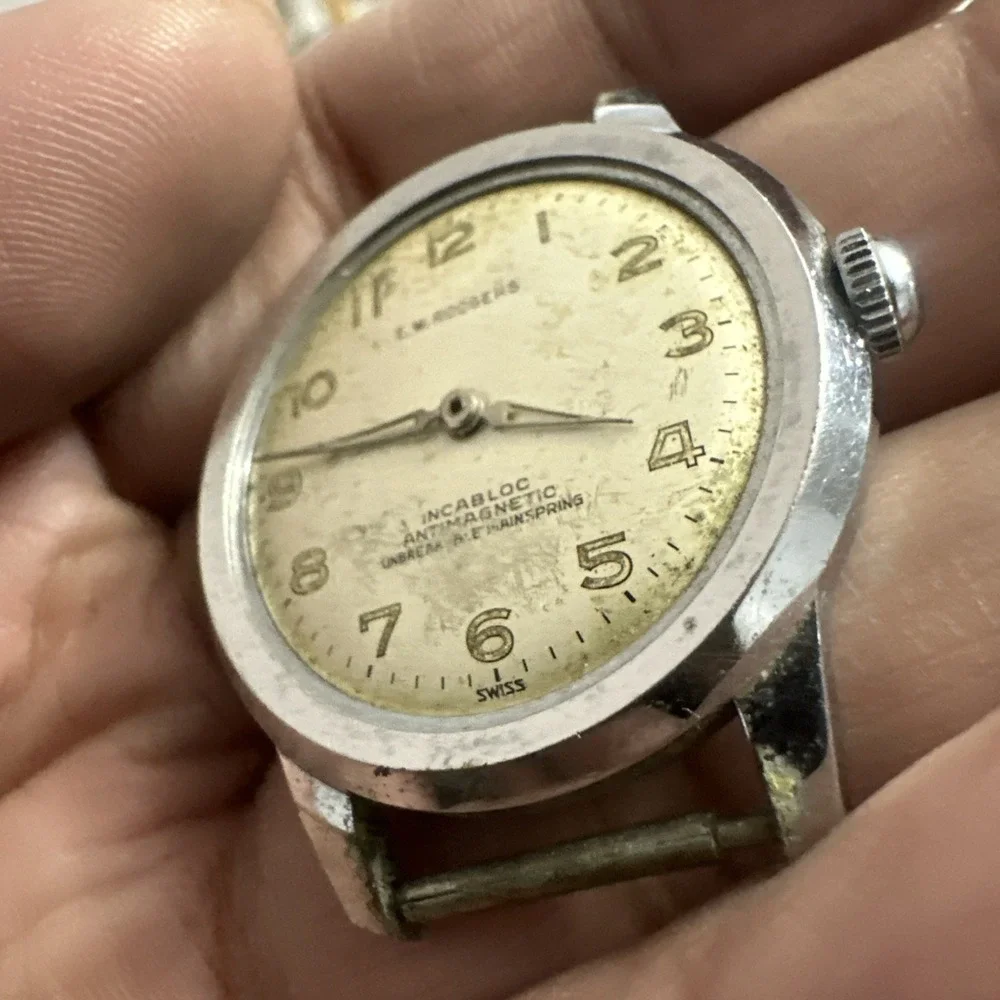 E.W. RODGERS Mens Watch 32mm Manual Wind Swiss Made Missing Glass For Repair